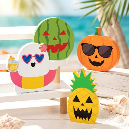 Kathfly 4 Piece Halloween Tray Decor, Spooky Wooden Fruit Accents - style: Tropical Fruit