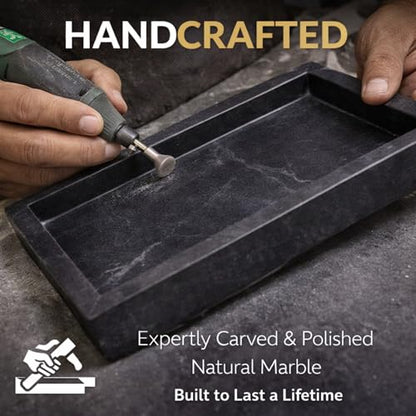 Natural Marble Tray, Black, 10" x 6", Rectangular - color: Black, size: 6" x 10" x 1.5"