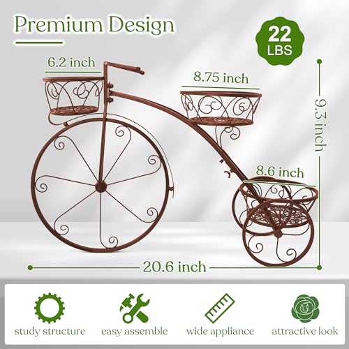 Sorbus Tricycle Planter, Garden Plant Stand (Bronze) - color: Bronze, size: 3 Wheel