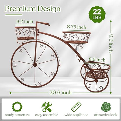 Sorbus Tricycle Planter, Garden Plant Stand (Bronze) - color: Bronze, size: 3 Wheel