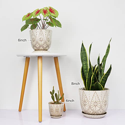 Gepege 8 Inch White Ceramic Plant Pot with Drainage & Saucer - color: Cream White, size: 8 Inch