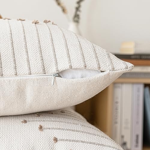 LILEPOY Boho Throw Pillow Covers 12x20 Farmhouse Lumbar Couch Pillow case - color: Beige and Khaki, size: 20" x 12" (Pack of 2)