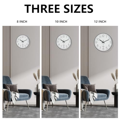 Modern Silent Wall Clock - 12 Inch Wall Clocks Battery Operated Large Number, Non-Ticking Analog Clock with Tempered Glass Quartz Clocks for Living Room Bedroom Office Kitchen, White Black - color: White, size: 12 Inch