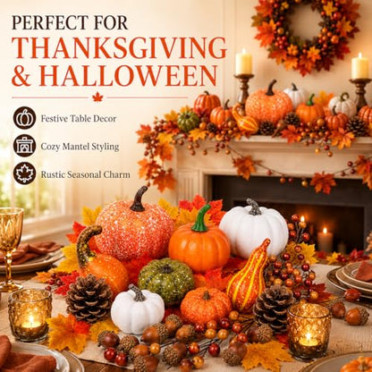 120-Piece Fall Harvest Decor Set with Artificial Mini Pumpkins and Gourds
