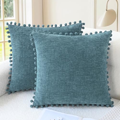 CaliTime Decorative Couch Throw Pillow Covers 16 X 16 Inches Smoke Blue - color: Smoke Blue, size: 16" x 16" (Pack of 2)