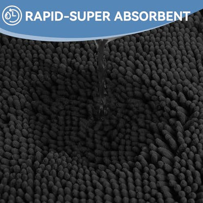 Bcoimo Small Bath Rug Mat,24x17 Chenille Non Slip Black Bathroom Floor Mats - color: Black, size: 24x17