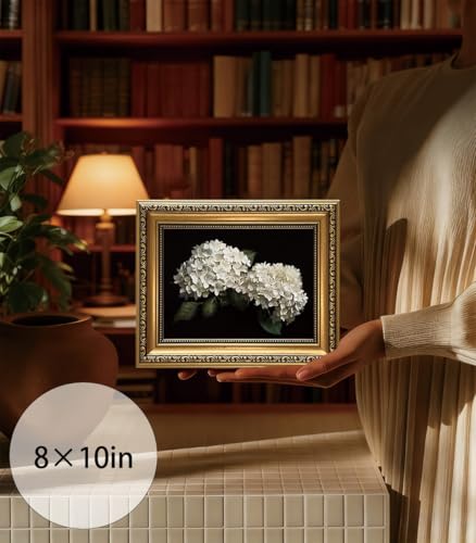 Vintage Gold Framed Moody Floral Wall Art Hydrangea Pictures 8x10in - color: flower, size: 10"L x 8"W