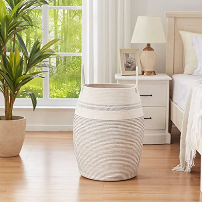 OIAHOMY 105L Laundry Hamper Cotton Rope Large Clothes Hamper Light Grey - color: White black