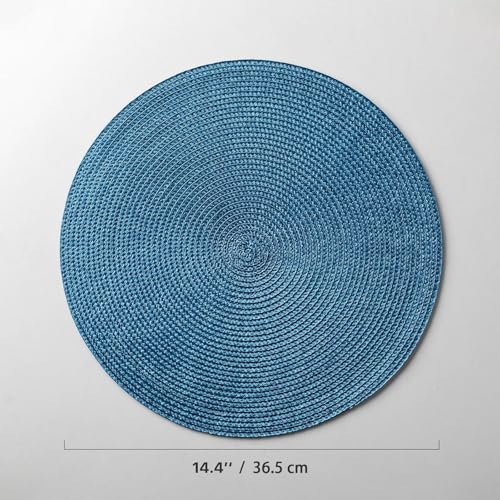 Baroyal Round Placemats Set of 8 Plastic Woven Placemats Washable Wipeable Table Mats for Dining Table Heat Resistant Non-Slip Circle Place Mats (Royal Blue) - color: Royal Blue