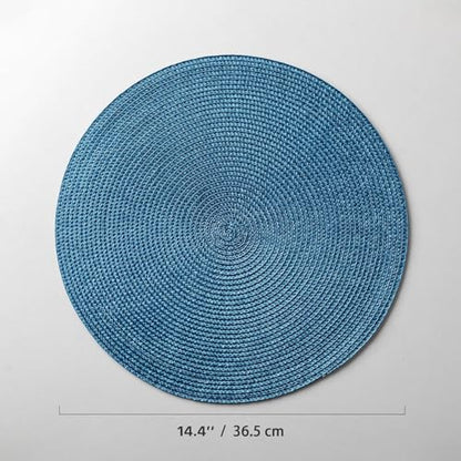 Baroyal Round Placemats Set of 8 Plastic Woven Placemats Washable Wipeable Table Mats for Dining Table Heat Resistant Non-Slip Circle Place Mats (Royal Blue) - color: Royal Blue