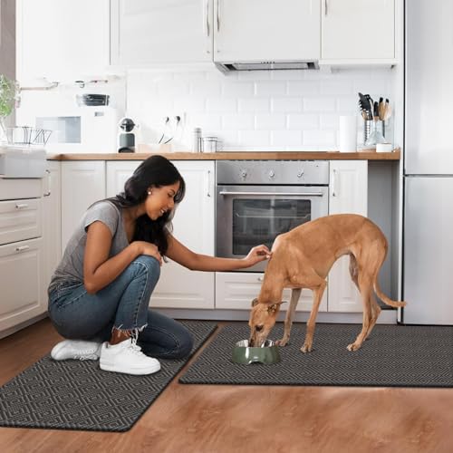 Kitchen Mat 2PCS Kitchen Rugs Cushioned Anti-Fatigue Rug Standing Desk Mat - color: Dark Grey, size: 47"L x 17.3"W x 0.4"Th