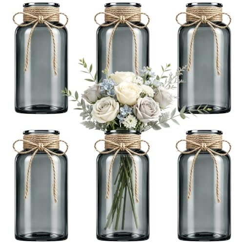 Mason Jar Glass Vases 6 Pack, Black Flower Vase for Centerpieces - color: Black