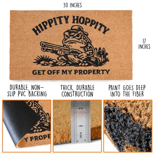 Hippity Hoppity Get Off My Property Door Mat 30x17 Inch, Frog Welcome Mat