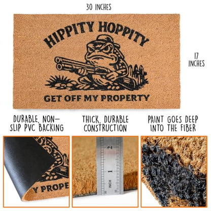 Hippity Hoppity Get Off My Property Door Mat 30x17 Inch, Frog Welcome Mat