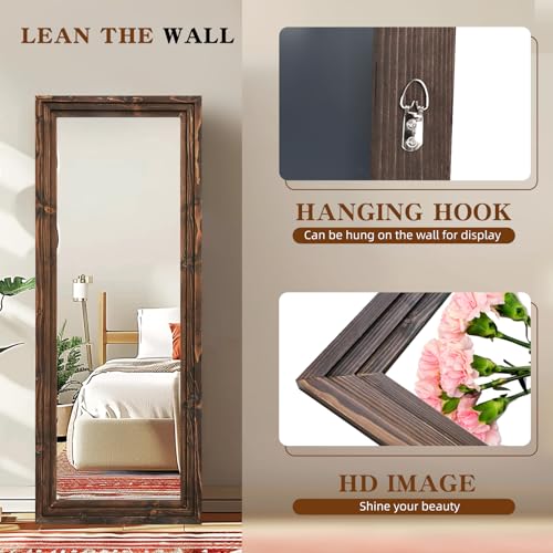 58x22in Full Length Mirror, 3-Tier Stepped Solid Wood Frame, Brown - color: Brown, size: 58"L x 22"W