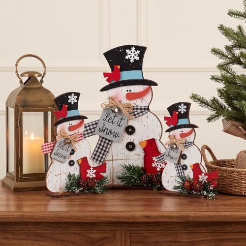 Cinnvoice 3 Pcs Christmas Snowman Decorations, Wooden Snowman Table Decor