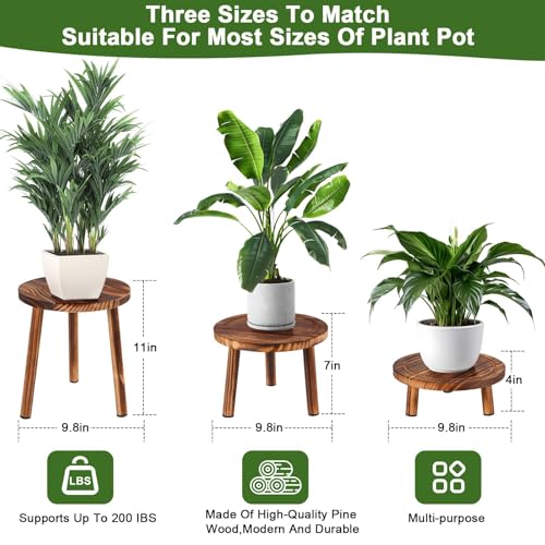 3 Pack Wooden Plant Stand Indoor, Mid-Century Modern Stool