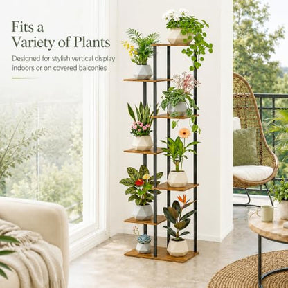 Corner Tall Plant Stand Indoor 7 Tier 8 Potted, Rustic Brown