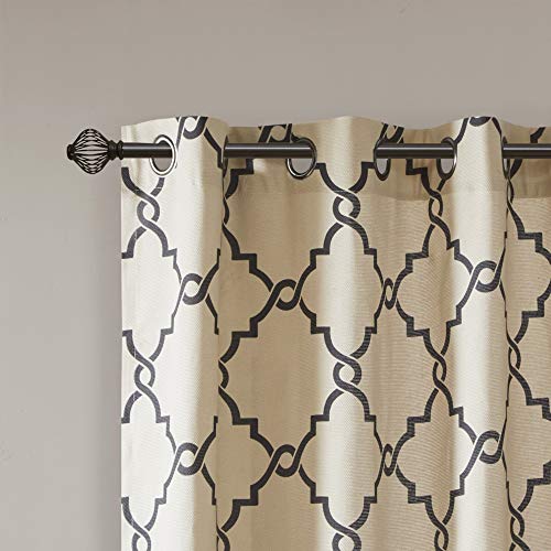 Madison Park Fretwork Print Window Curtain 1 Panel, 50x63 Khaki/Black - color: Khaki/Black, size: 50"W x 63"L (Pack of 1)