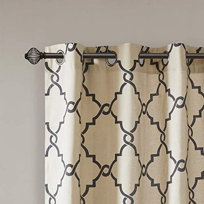 Madison Park Fretwork Print Window Curtain 1 Panel, 50x63 Khaki/Black - color: Khaki/Black, size: 50"W x 63"L (Pack of 1)