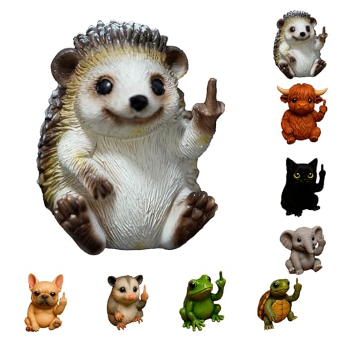 Nicerice Fun Mini Middle Finger Animal Statue,Resin Middle Finger Animals Decor Statue for Desktop,Office and Car, Funny and Cute Middle Finger Humor Gag Gifts (Hedgehog) - color: Hedgehog