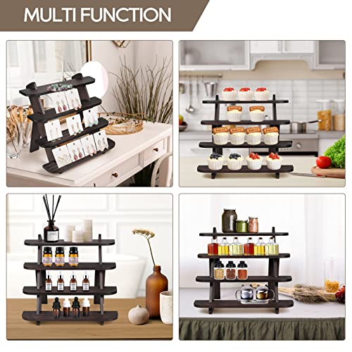 Wooden Display Stand, Tiered Cupcake Stand, 4 Tier Display Stand Riser - color: E-Walnut