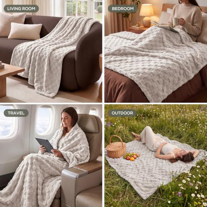 Utopia Bedding Plush Checkered Fleece Blanket Linen King, 90x102 Inches - color: Linen, size: King