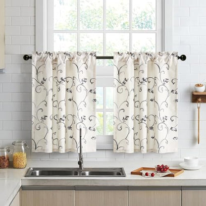 VOGOL Gray Vine Embroidered Tier Curtains, 30 x 36 Inches, 2 Panels - color: Grey, size: 30"W x 36"L (Pack of 2)