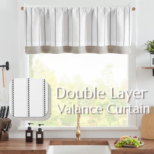 jinchan Stripe Linen Window Valance Curtain, 50x16, 1 Panel, Black - color: Nautical Striped Black on White, size: 50"W x 16"L (Pack of 1)