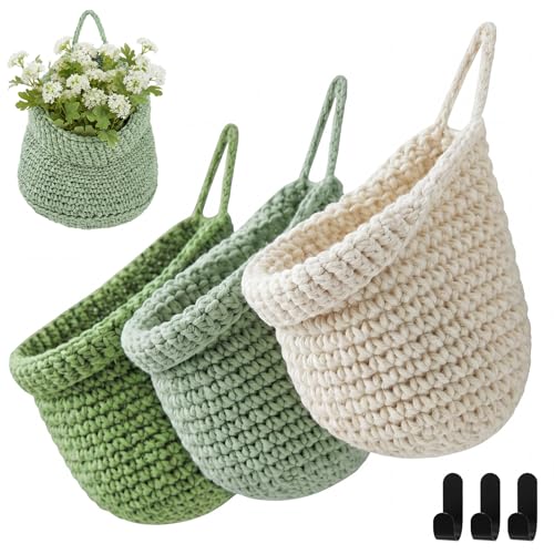 Honeydak 3 Hanging Baskets, Sage Green Mix, Wide Bucket Basket - color: Sage Green Mix, style: Wide Bucket Basket