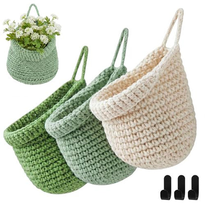 Honeydak 3 Hanging Baskets, Sage Green Mix, Wide Bucket Basket - color: Sage Green Mix, style: Wide Bucket Basket