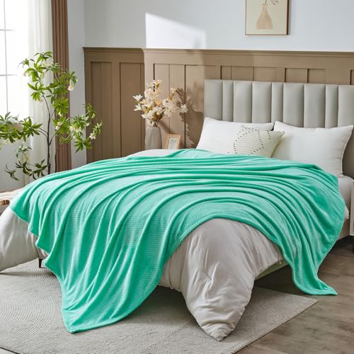 NEWCOSPLAY Fleece Leaves Pattern King Blanket, Aqua, 90"x110" - color: Aqua, size: King(90"x110")