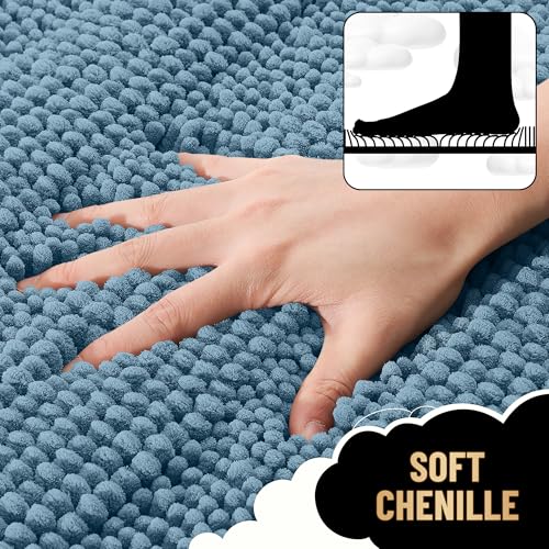 OLANLY Thick Large Bathroom Rugs 40x24, Soft Chenille Bath Rugs, Airy Blue - color: Airy Blue, size: 40" X 24"