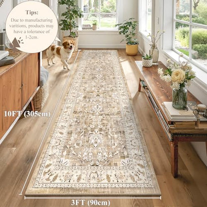 LOKHOM 3x10 Washable Hallway Runner Rug, Boho Non-Slip Kitchen Rugs, Beige - color: Beige Brown, size: 3' x 10' (Rectangular)