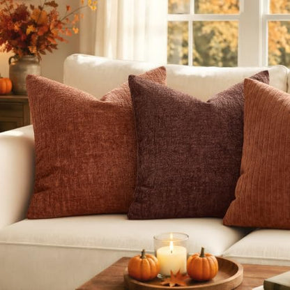 MIULEE Fall Couch Pillow Covers Textured Chenille 18x18 Rust - color: Rust, size: 18" x 18" (Pack of 2)