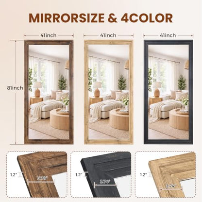 81x41in Full Length Mirror, 3-Tier Stepped Solid Wood Frame, Brown - color: Brown, size: 81"L x 41"W