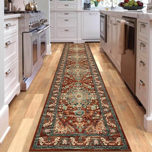 U'Artlines 2' x 10' Boho Hallway Runner Rug, Washable Carpet, Rust＆Teal - color: Rust＆teal, size: 2' x 10' (Runner)