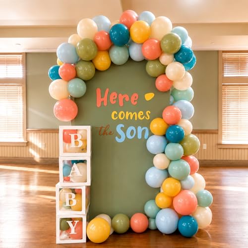 Boho Rainbow Balloons 60 Pcs 12 Inch Retro Blue Orange Yellow Green Balloon - color: Retro Blue Orange Yellow Green