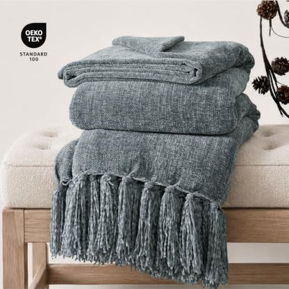 EverGrace Chenille Knit Throw Blanket for Couch, 60"x80", Dusk Blue - color: Dusk Blue, size: 60"x80"