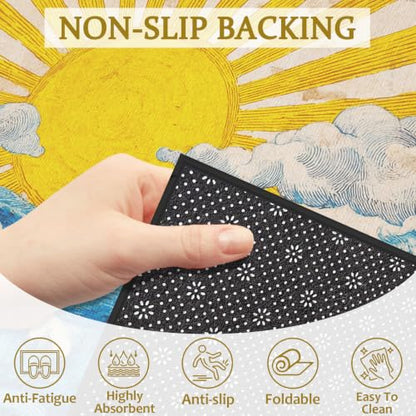 Sunshine Art Wave Bath Mat Rug, Door Mat Doormat Entrance Non-Slip Bathroom Rugs for Entryway Bathroom Kitchen 17 x 30 Inch - color: Sunshine Art Wave