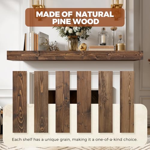 72x8x3in Rustic Fireplace Mantel Pine Wood, Weathered Brown - color: Weathered Brown, size: 72x3x8-hollow