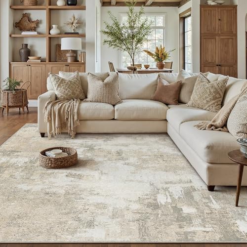 HUGEAR 9x12 Beige Grey Abstract Washable Area Rug for Living Room - color: Beige&grey, size: 9' x 12' (Rectangular)