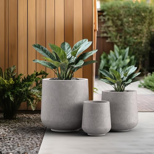 Kante Set of 3 CON Gray Concrete Curved Planters 16.5" 13" 9.4" Dia - color: Light Gray, size: Set of 3: 15.3" + 11.6" + 8.2" D