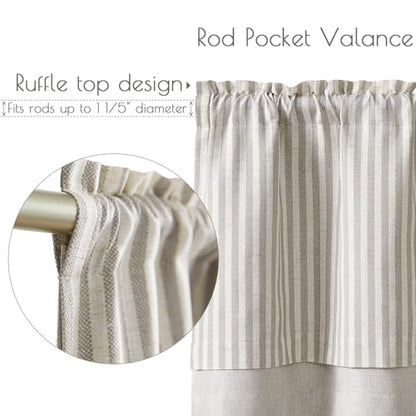 jinchan Stripe Linen Kitchen Valance Curtain, 50x18, 1 Panel, Taupe Grey - color: Boxter Striped | Taupe on Linen, size: 50"W x 18"L (Pack of 1)