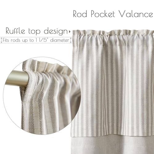 jinchan Stripe Linen Kitchen Valance Curtain, 50x16, 1 Panel, Taupe Grey - color: Boxter Striped | Taupe on Linen, size: 50"W x 16"L (Pack of 1)