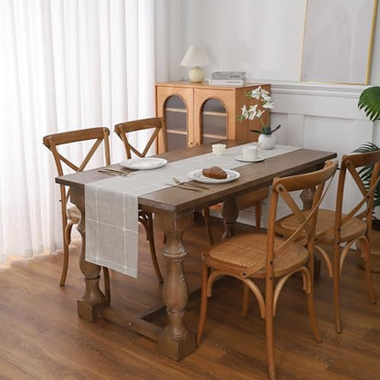 Gernaice Boho Table Runner, Modern Plaid Cotton Linen Farmhouse Table Runners for Dresser Dining Living Room Bedroom Home Decor, 60" L X 13" W Brown - size: 13" X 60", style: Brown Plaid