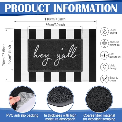 Geelin 2 Pcs Layered Hey Y'all Doormat, Black and White Striped Rug Set - style: Stripe Hey Y'all