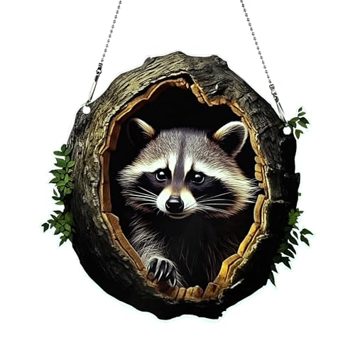 Little Raccoon Ornaments Colorful Window Hanging Decorations Home Wall Decor for Bedroom Patio Indoor Outdoor - color: Little Raccoon
