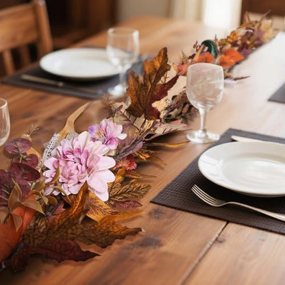Montekin 6ft Fall Garland with Maple Leaves & White Pumpkins