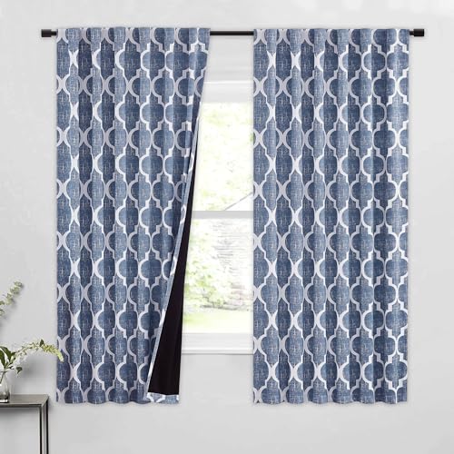Beauoop Moroccan 100% Blackout Curtains Bedroom Blue 50x63 2 Panels - color: Rod Pocket | Blue, size: 50"W x 63"L (Pack of 2)